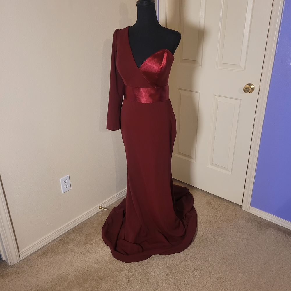 Portia and Scarlett One-Shoulder Burgundy Gown